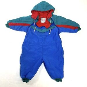Vintage Baby Fog London Fog 24Mo Colorblock Hooded Snowsuit Bunting USA Ski Suit